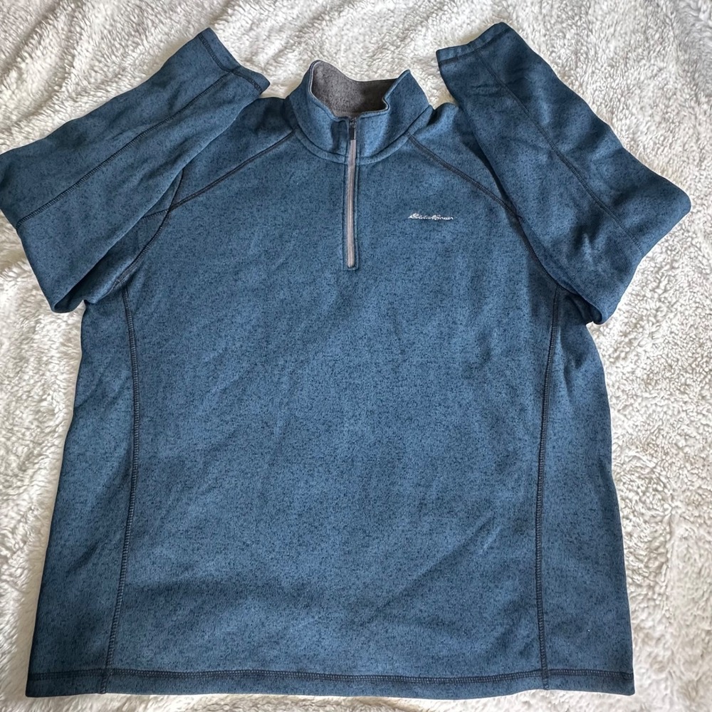 Eddie Bauer Men's 2XL‎ 1/4 Zip Fleece Pullover Blue Heathered Sweater WPL 9647